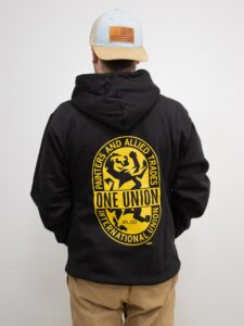 One Union Unisex Hooded Pullover Sweatshirt - Black with Gold Print - Back